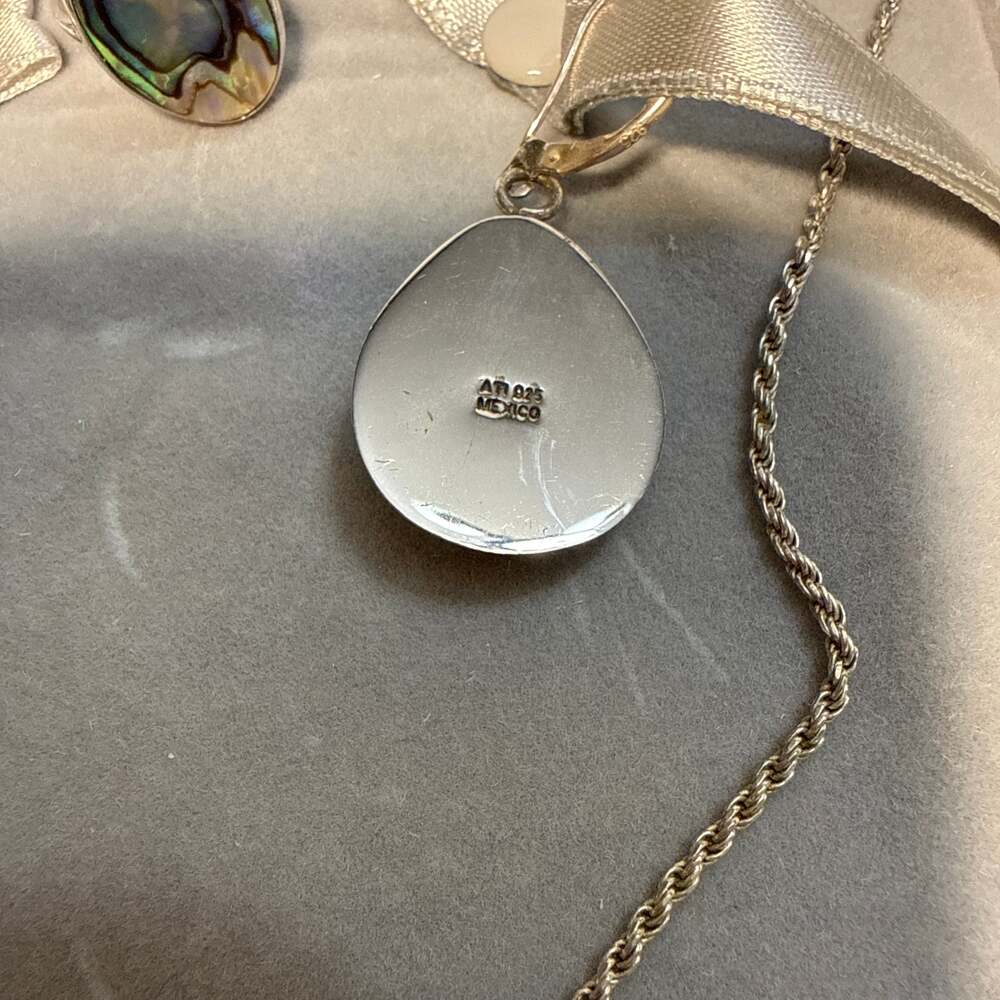 HUGE Abalone Shell Sterling Silver 925 ATI Mexico Dangle Pendant VTG Necklace, e - Picture 3 of 13
